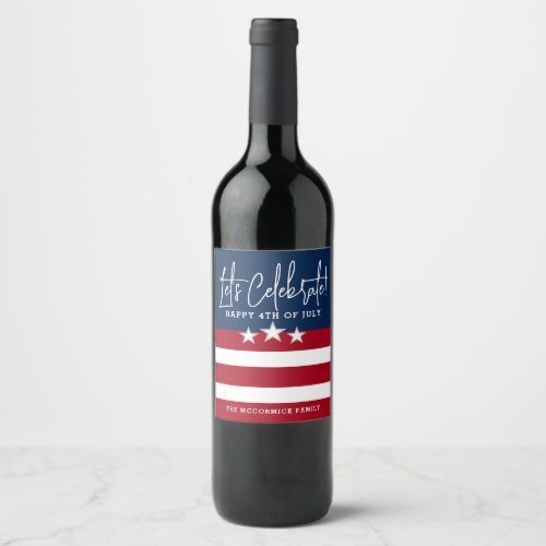 4th of July Red White And Blue Patriotic Monogram Wine Label