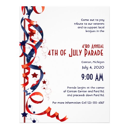 4th of July Red White and Blue Ribbons and Stars flyer
