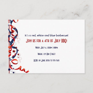 4th of July Red White and Blue Ribbons and Stars Invitation