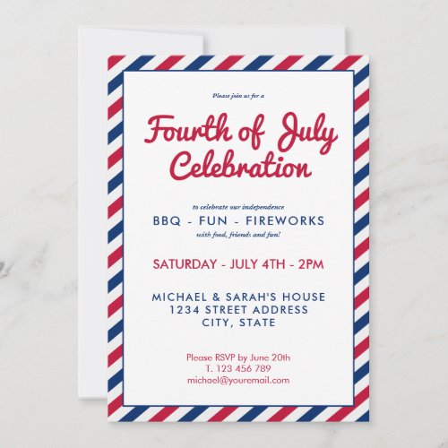 4th of July Red White and Blue Stripes Invitation
