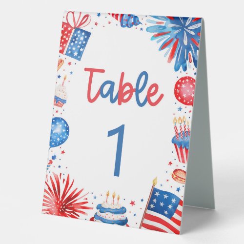 4th of July Red White and Blue Table Number Card Table Tent Sign