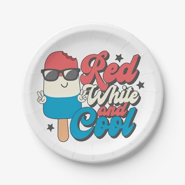 4th Of July Red White And Cool Popsicles  Paper Plates (Front)