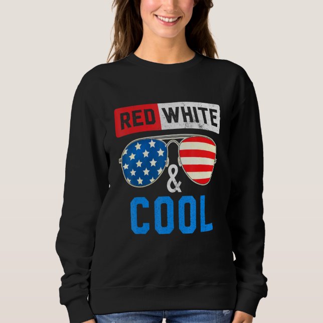 4th Of July Red White And Cool Sunglasses Kids Boy Sweatshirt (Front)