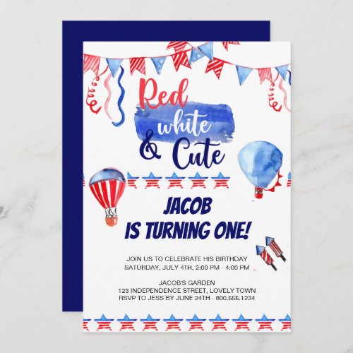 4th of July Red White and Cute Birthday Invitation