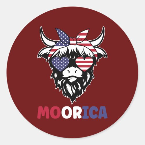 4th of July Red White and Moo Patriotic Cow Classic Round Sticker