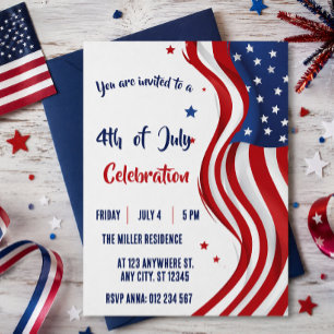 4th of July Red White Blue American Flag Party Invitation