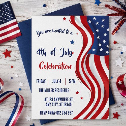 4th of July Red White Blue American Flag Party  Invitation