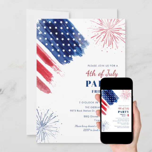 4th of July Red White Blue Annual Patriotic Party Invitation | Zazzle