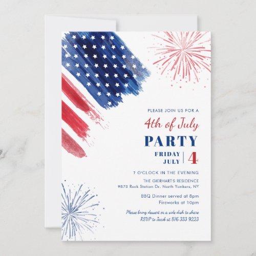 4th of July Red White Blue Annual Patriotic Party Invitation