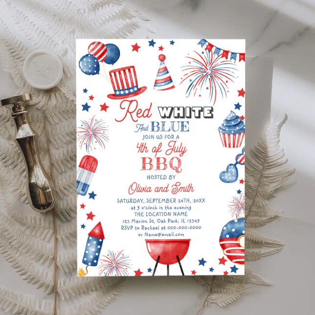 4th of July Red White Blue BBQ Invitation | Zazzle