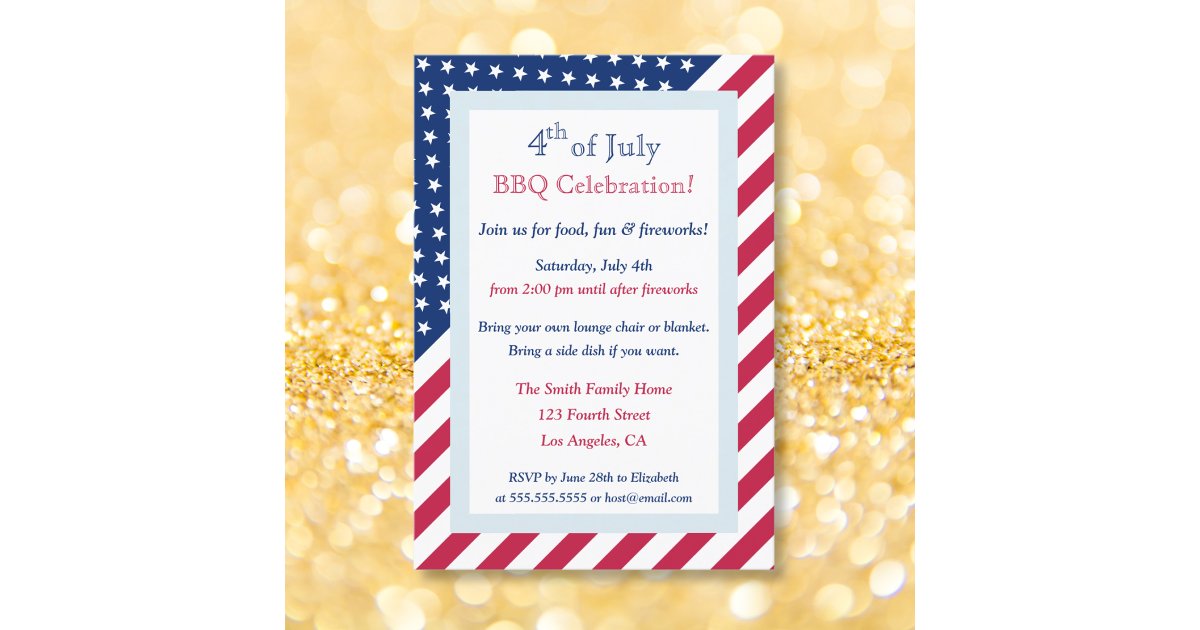 4th of July Red White Blue BBQ Party Stars Stripes Invitation | Zazzle