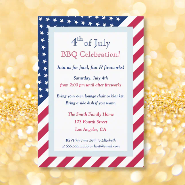 4th of July Red White Blue BBQ Party Stars Stripes Invitation | Zazzle