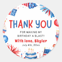 4th of July Red White Blue Birthday Thank You