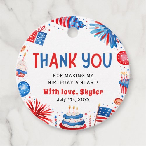 4th of July Red White Blue Birthday Thank You Favor Tags