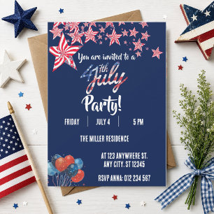 4th of July Red White Blue Fireworks Party Invitation