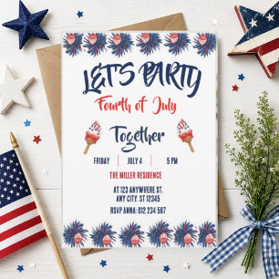 4th of July Red White Blue Fireworks Party Invitation