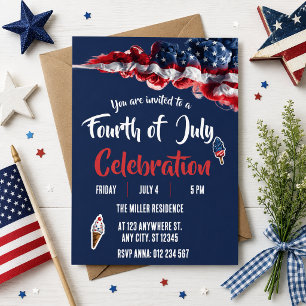 4th of July Red White Blue Fireworks Party  Invitation