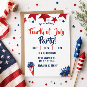 4th of July Red White Blue Fireworks Party Invitation