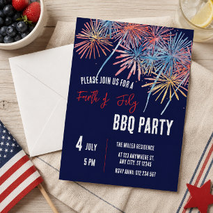 4th of July Red White Blue Fireworks Party Invitation