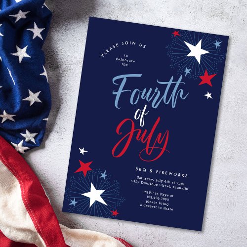 4th of July Red White Blue Fireworks Party Invitation 4th of July Red White Blue Fireworks Party Invitation