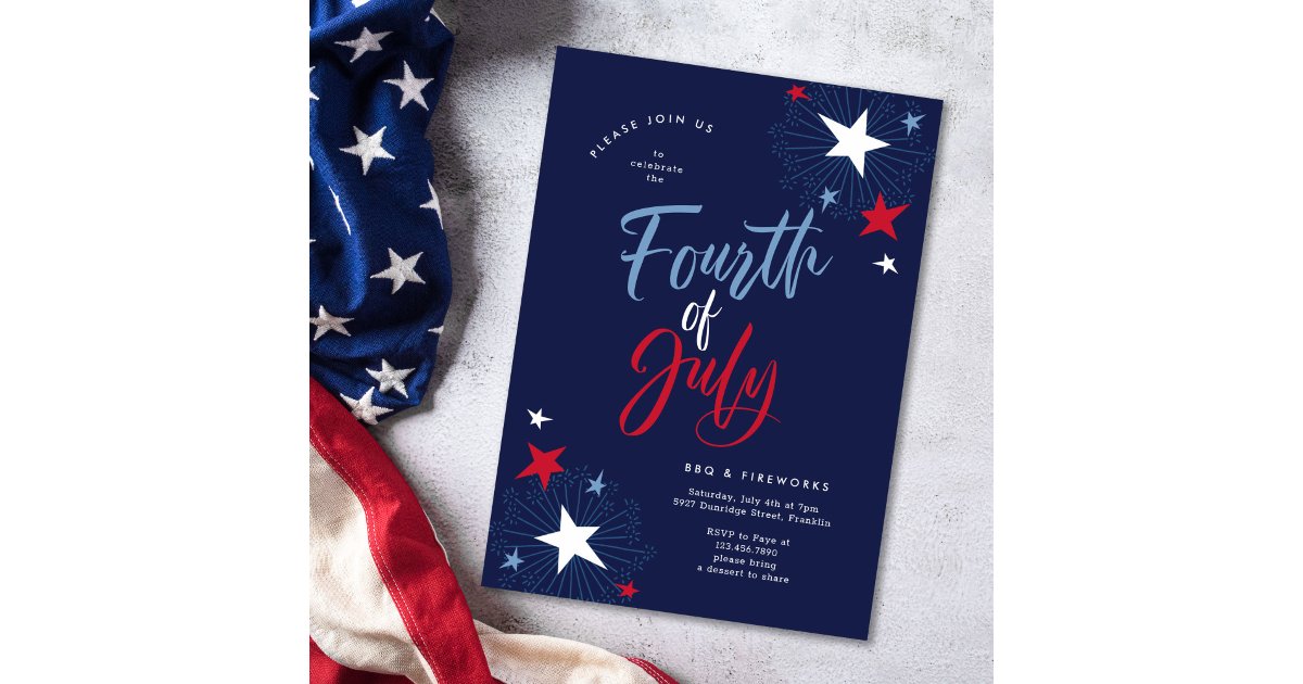 4th of July Red White Blue Fireworks Party Invitation | Zazzle