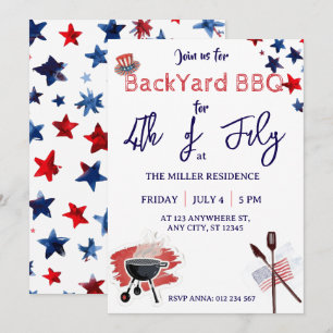 4th of July Red White Blue Fireworks Party  Invitation