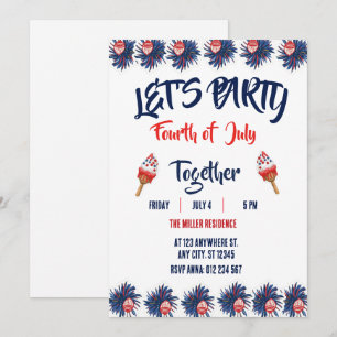 4th of July Red White Blue Fireworks Party  Invitation