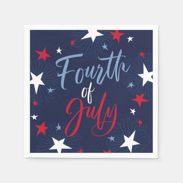 4th of July Red White Blue Fireworks Party Napkins (Front)