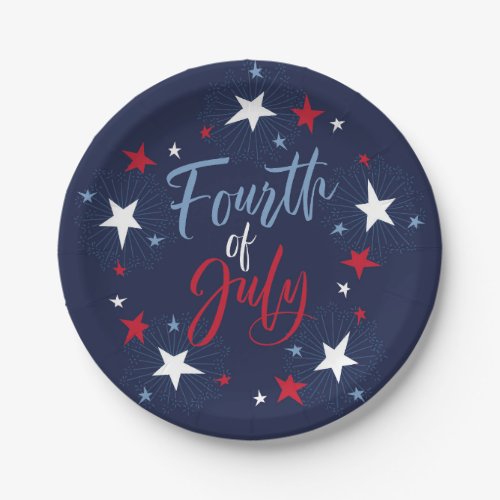 4th of July Red White Blue Fireworks Party Paper Plates