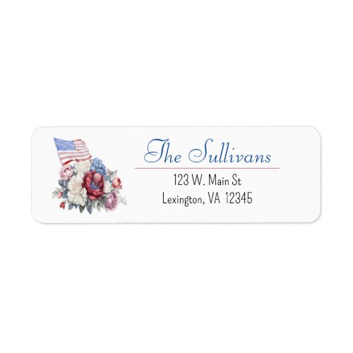 4th of July Red White Blue Florals Flag Typography Label