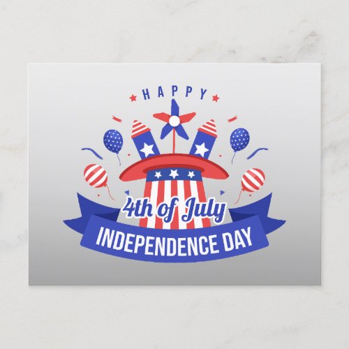 4th of July Red White Blue Happy Independence Day Holiday Postcard