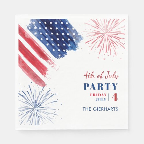 4th of July Red White Blue Holiday Party Paper Napkins