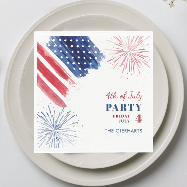 4th of July Red White Blue Holiday Party Paper Napkins (4th of July Red White Blue Holiday Party Paper Napkins)