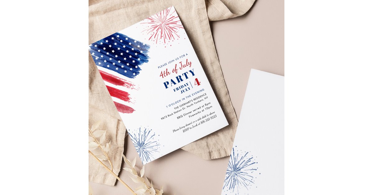 4th of July Red White Blue Independence Day Party Invitation | Zazzle