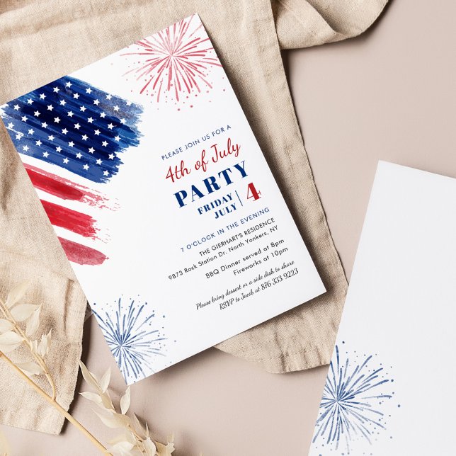 4th of July Red White Blue Independence Day Party Invitation (4th of July Red White Blue Holiday Party Invitation)