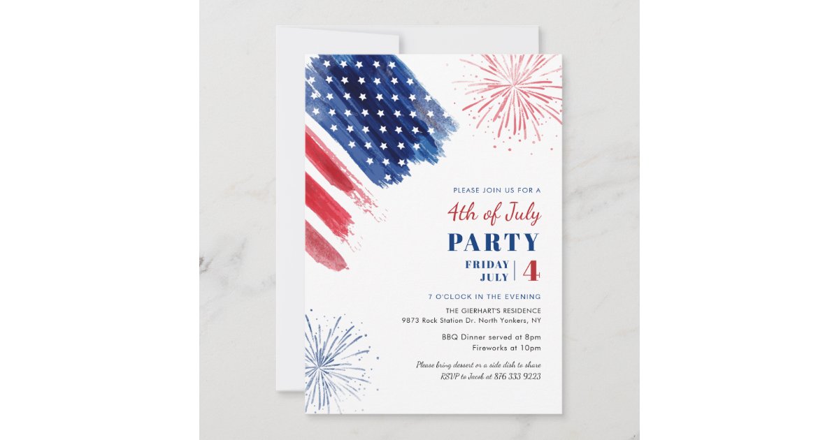 4th of July Red White Blue Independence Day Party Invitation Zazzle