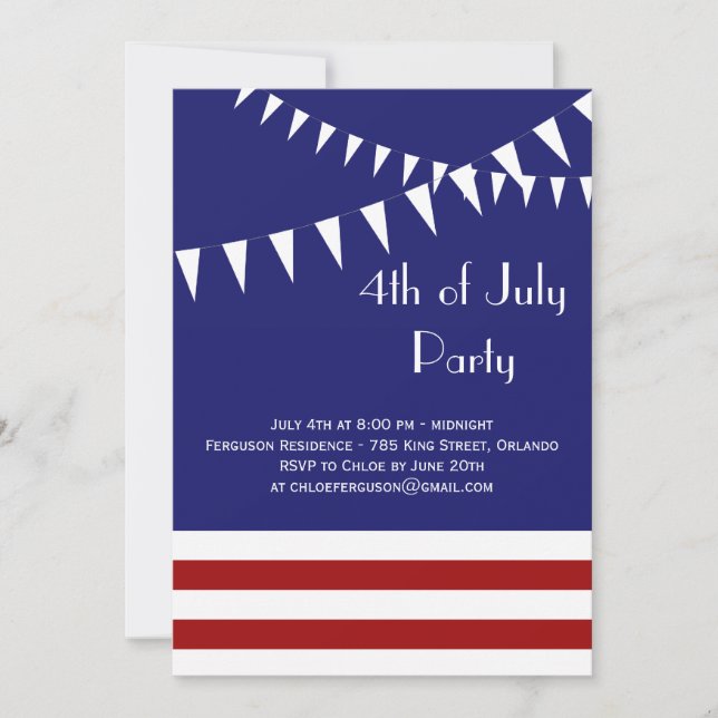 4th of July Red, White & Blue Party Invitation (Front)