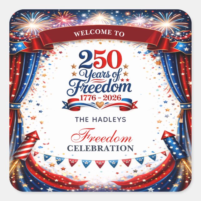 4th of July Red White Blue Party Square Sticker (Front)