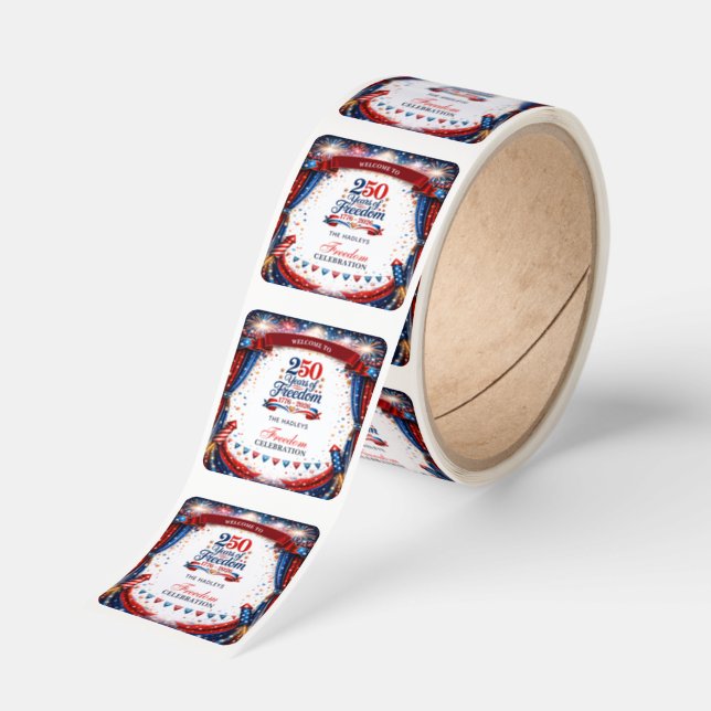 4th of July Red White Blue Party Square Sticker (Roll)