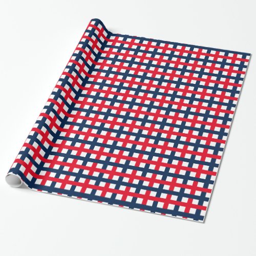 4th of July red white blue patriotic grid Wrapping Paper
