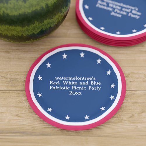 4th of July Red White Blue Patriotic Picnic Party Paper Plates