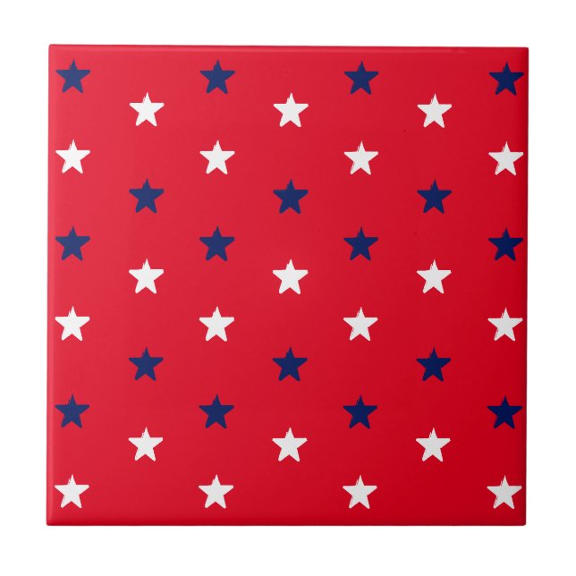 4th of July red white blue patriotic stars pattern Ceramic Tile (Front)