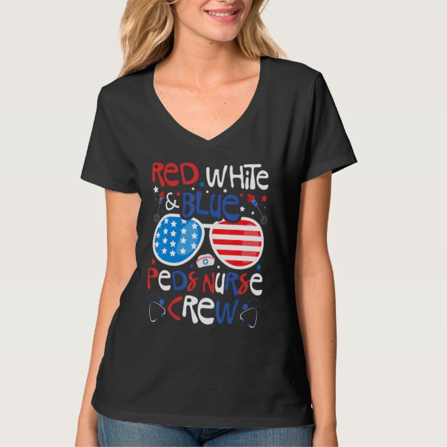 4th of July Red White & Blue PEDS Nurse Crew Patri T-Shirt (Front)