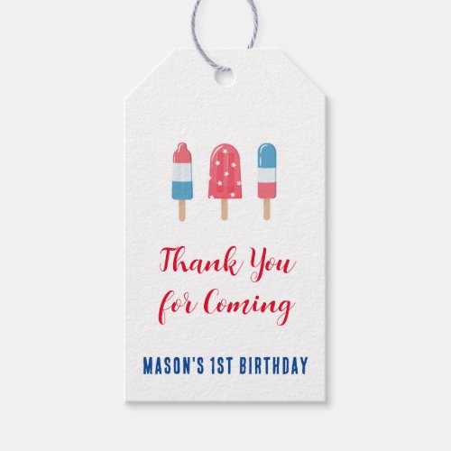 4th of July Red White Blue Popscile Birthday Party Gift Tags