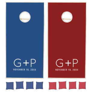 4th of July Red White Blue Simple Modern Monogram Cornhole Set