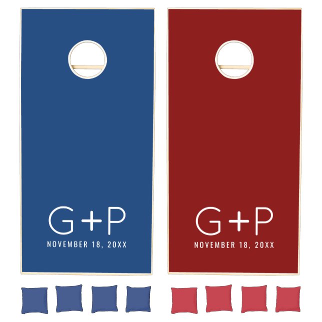 4th of July Red White Blue Simple Modern Monogram Cornhole Set (Set)