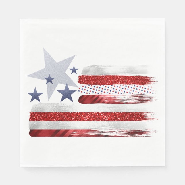 4th of July, red, white, blue square paper napkin. Napkins (Front)