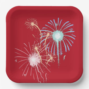 4th of July, red, white, blue square paper plate.  Plates