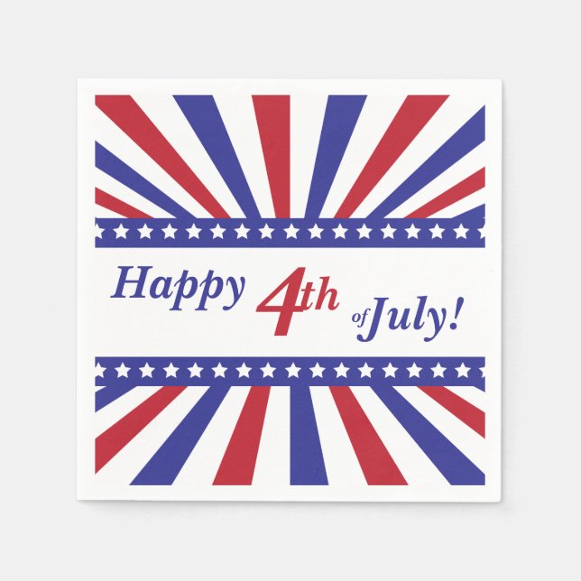 4th of July Red White Blue Stars and Stripes Napkins (Front)