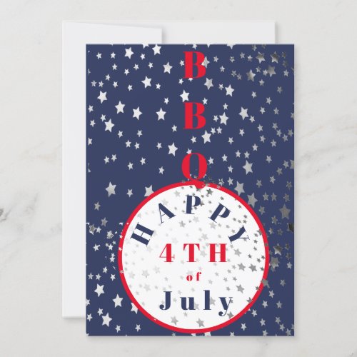 4th of July Red White Blue Stars BBQ Invitation